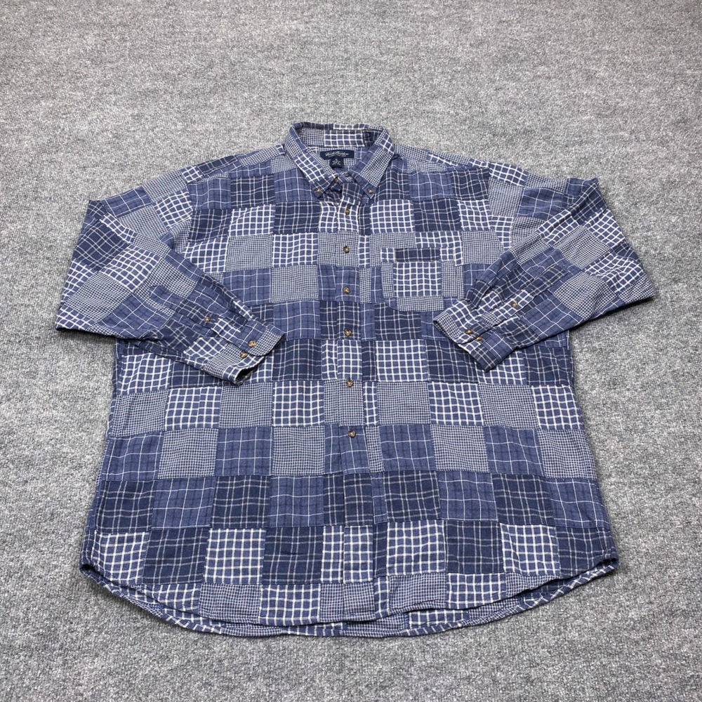 Brooks Brothers Shirt Mens XL Blue Patchwork Plaid Cotton Button Down Long Slv